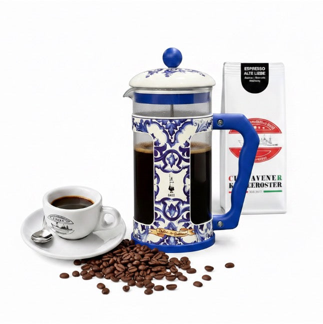 Bialetti - French Press Preziosa im Dolce & Gabbana Design "Blu Mediterraneo"